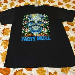 Skull T-shirt. Black with many colors on skull. 100%cotton.